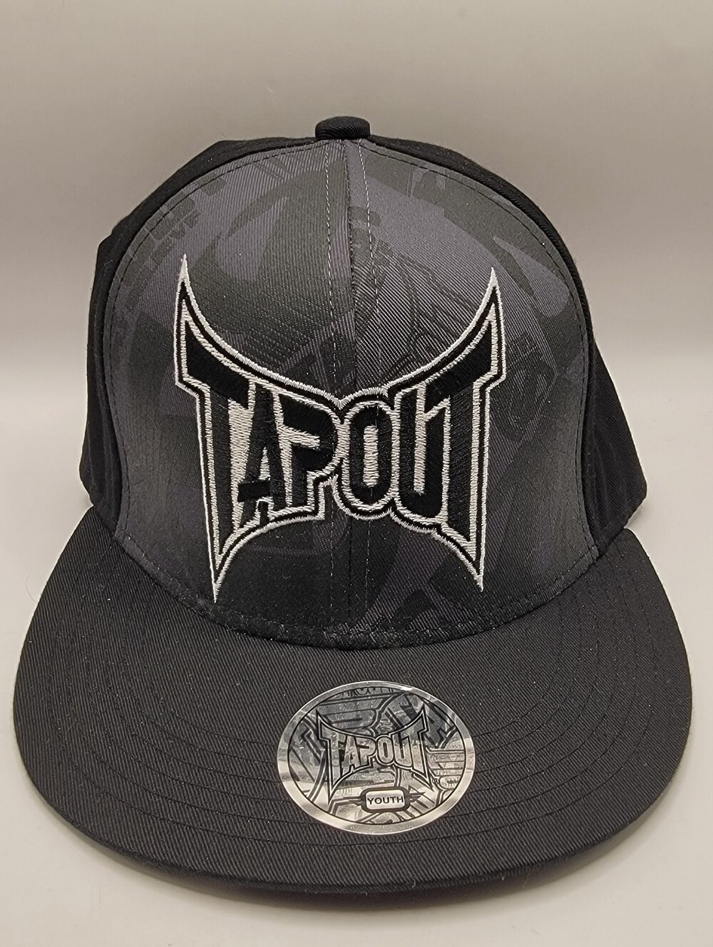 Youth Tapout Black and Gray Logo Snapback Hat